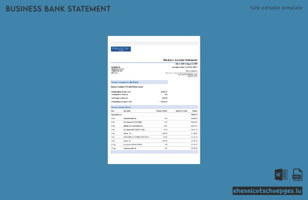 Beispiel eines Kontoauszugs der Togo Financial Bank (Word- und PDF-Datei)